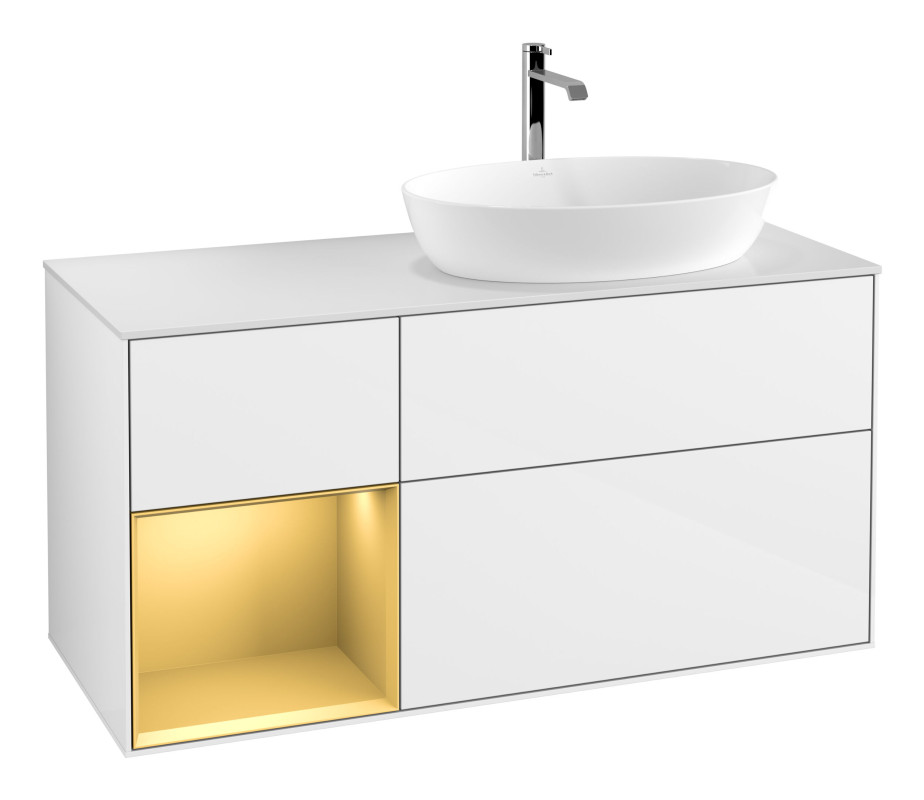 Тумба під раковину Villeroy & Boch Finion 120х50,1 см із підсвічуванням МДФ білий глянцевий лак/скло біле матове G801HFGF