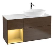 Тумба под раковину Villeroy & Boch Finion 120х50,1 см с подсветкой МДФ шпон грецкого ореха/стекло белое матовое G801HFGN