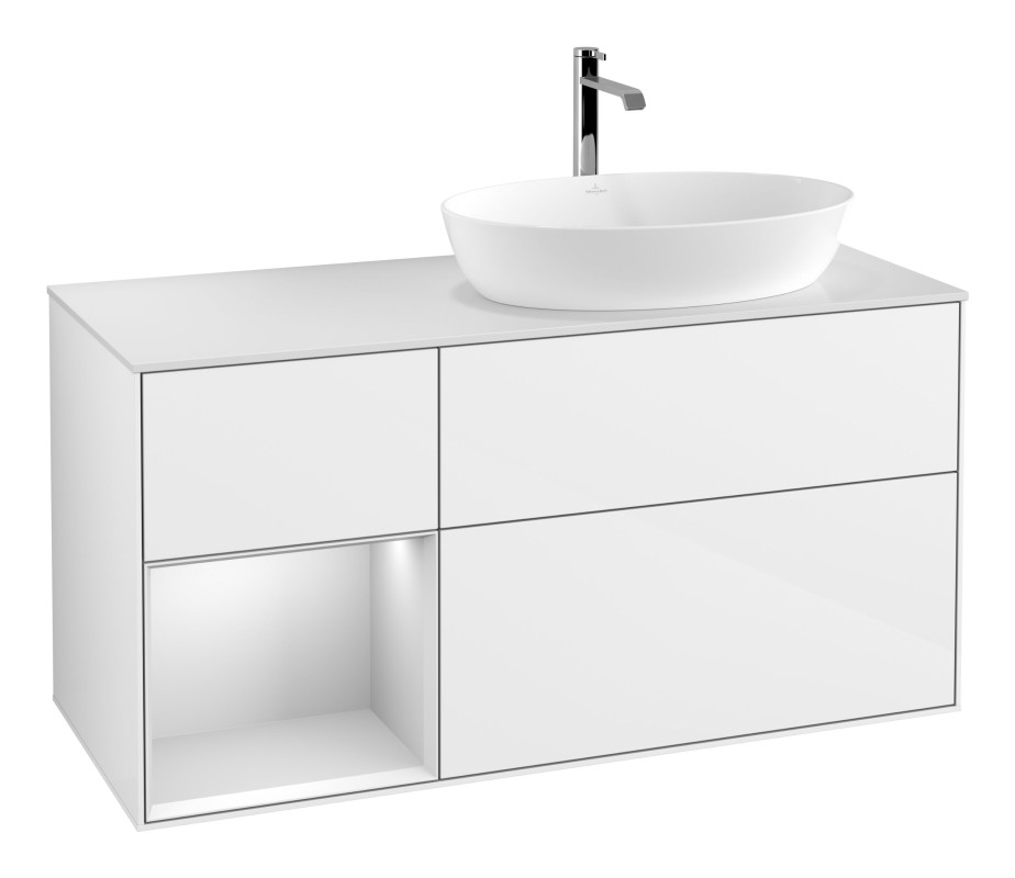 Тумба під раковину Villeroy & Boch Finion 120х50,1 см із підсвічуванням МДФ білий глянцевий лак/скло біле матове G801MTGF