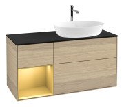 Тумба під раковину Villeroy & Boch Finion 120х50,1 см з підсвічуванням МДФ шпон дуба/скло чорне матове F802HFPC