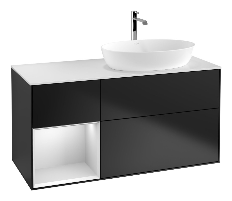 Тумба под раковину Villeroy & Boch Finion 120х50,1 см с подсветкой МДФ черный матовый лак/стекло белое матовое G801MTPD