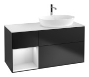 Тумба под раковину Villeroy & Boch Finion 120х50,1 см с подсветкой МДФ черный матовый лак/стекло белое матовое G801MTPD