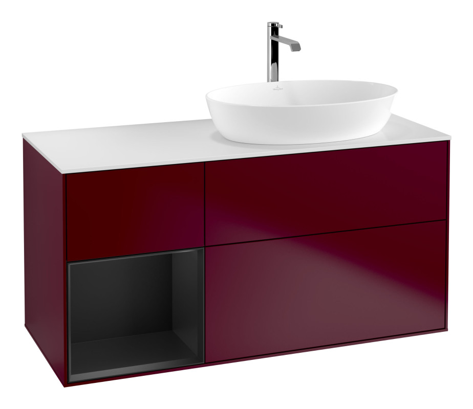 Тумба под раковину Villeroy & Boch Finion 120х50,1 см с подсветкой МДФ пион матовый лак/стекло белое матовое G801PDHB