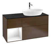 Тумба под раковину Villeroy & Boch Finion 120х50,1 см с подсветкой МДФ шпон грецкого ореха/стекло черное матовое G802GFGN