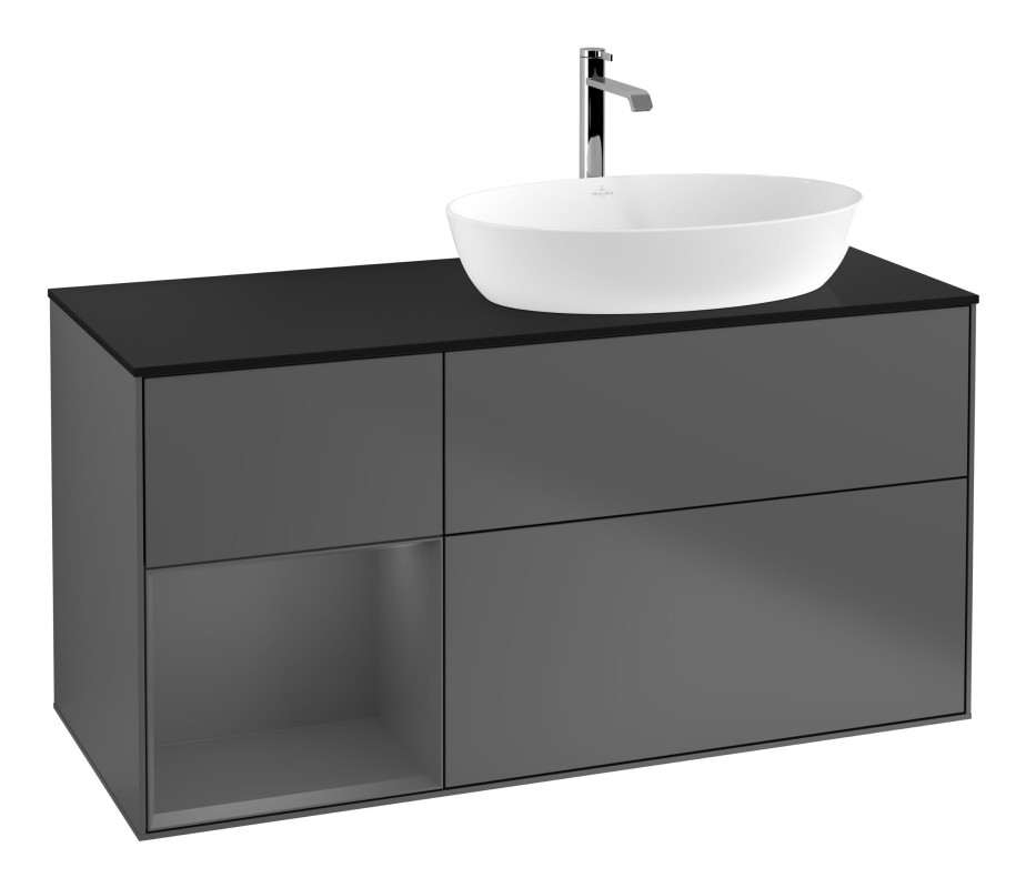 Тумба под раковину Villeroy & Boch Finion 120х50,1 см с подсветкой МДФ антрацит матовый лак/стекло черное матовое G802GKGK