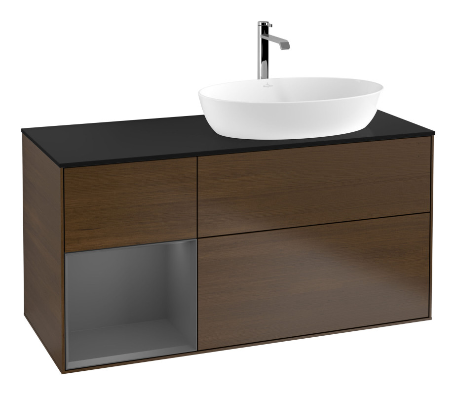 Тумба под раковину Villeroy & Boch Finion 120х50,1 см с подсветкой МДФ шпон грецкого ореха/стекло черное матовое G802GKGN