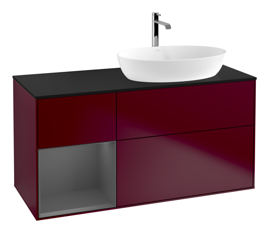 Тумба під раковину Villeroy & Boch Finion 120х50,1 см із підсвічуванням МДФ півонія матовий лак/скло чорне матове G802GKHB