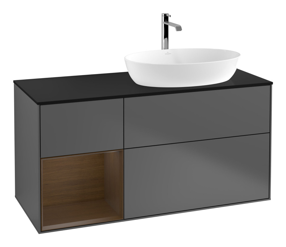 Тумба под раковину Villeroy & Boch Finion 120х50,1 см с подсветкой МДФ антрацит матовый лак/стекло черное матовое G802GNGK