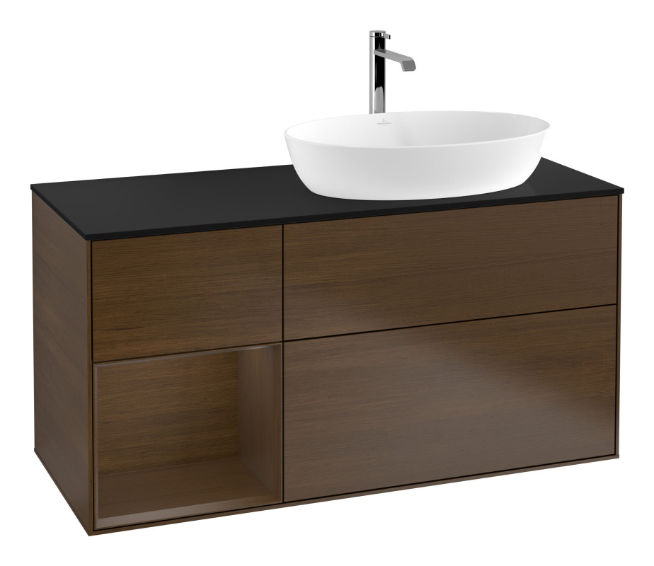 Тумба под раковину Villeroy & Boch Finion 120х50,1 см с подсветкой МДФ шпон грецкого ореха/стекло черное матовое G802GNGN