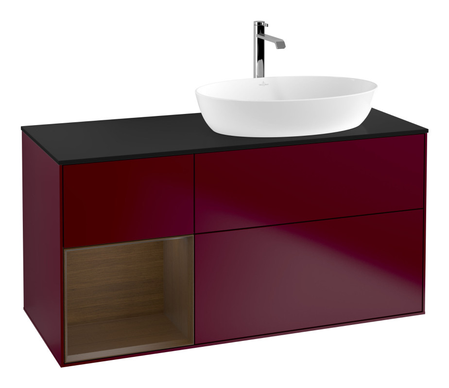 Тумба под раковину Villeroy & Boch Finion 120х50,1 см с подсветкой МДФ пион матовый лак/стекло черное матовое G802GNHB