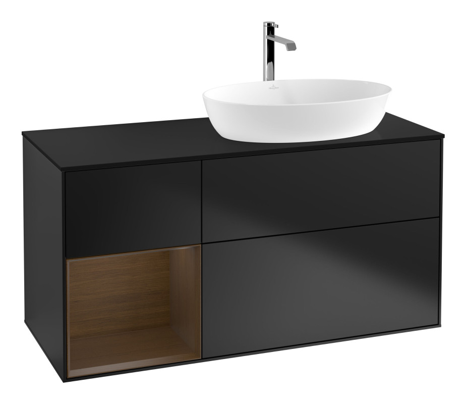 Тумба под раковину Villeroy & Boch Finion 120х50,1 см с подсветкой МДФ черный матовый лак/стекло черное матовое G802GNPD