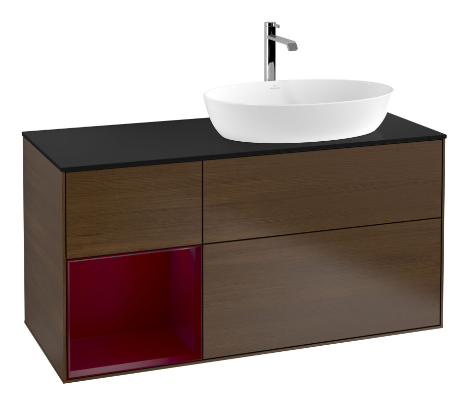 Тумба под раковину Villeroy & Boch Finion 120х50,1 см с подсветкой МДФ шпон грецкого ореха/стекло черное матовое G802HBGN