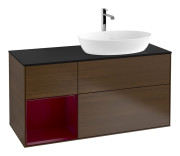 Тумба под раковину Villeroy & Boch Finion 120х50,1 см с подсветкой МДФ шпон грецкого ореха/стекло черное матовое G802HBGN