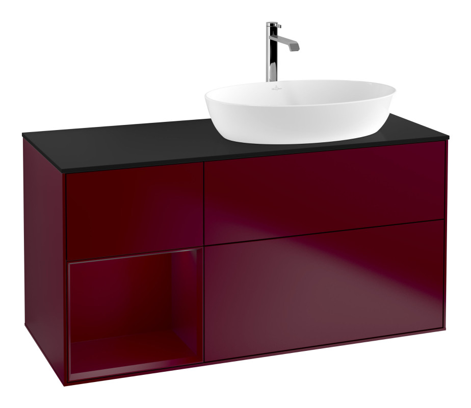 Тумба под раковину Villeroy & Boch Finion 120х50,1 см с подсветкой МДФ пион матовый лак/стекло черное матовое G802HBHB