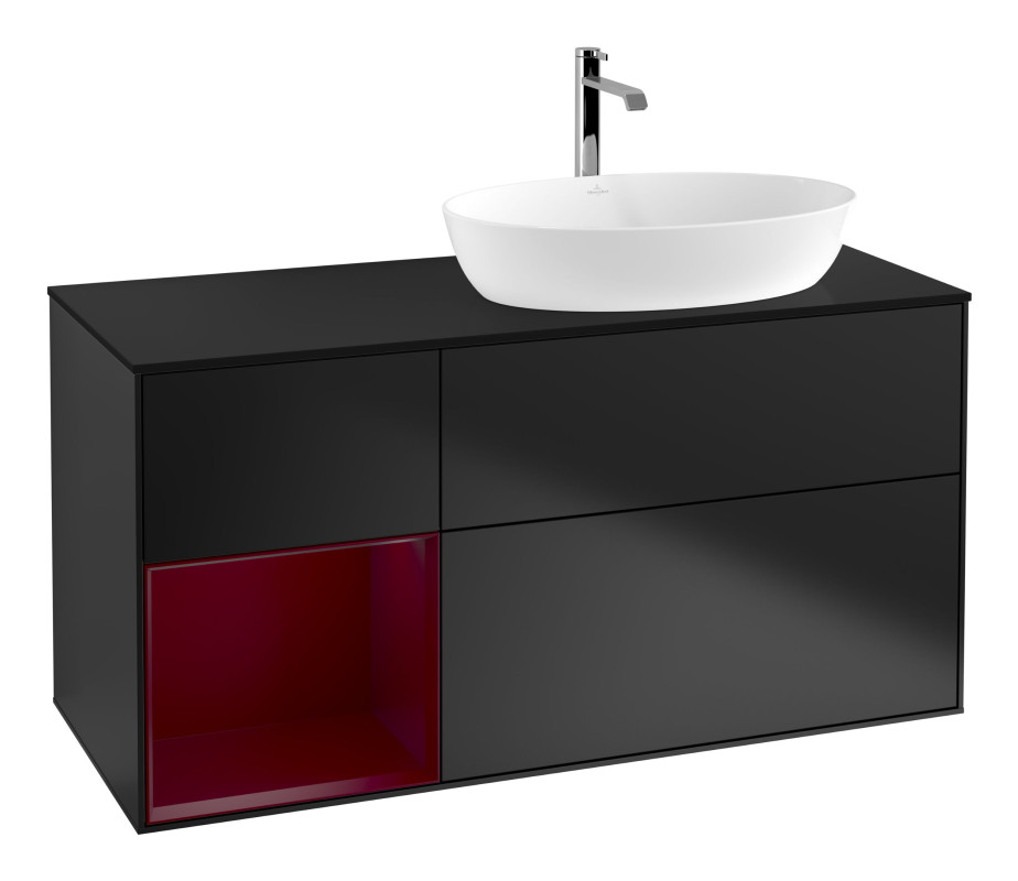 Тумба під раковину Villeroy & Boch Finion 120х50,1 см із підсвічуванням МДФ чорний матовий лак/скло чорне матове G802HBPD