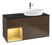 Тумба під раковину Villeroy & Boch Finion 120х50,1 см із підсвічуванням МДФ шпон волоського горіха/скло чорне матове G802HFGN