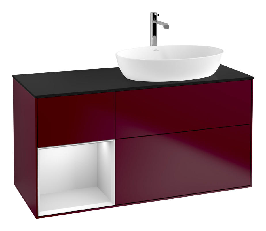 Тумба під раковину Villeroy & Boch Finion 120х50,1 см із підсвічуванням МДФ півонія матовий лак/скло чорне матове G802MTHB