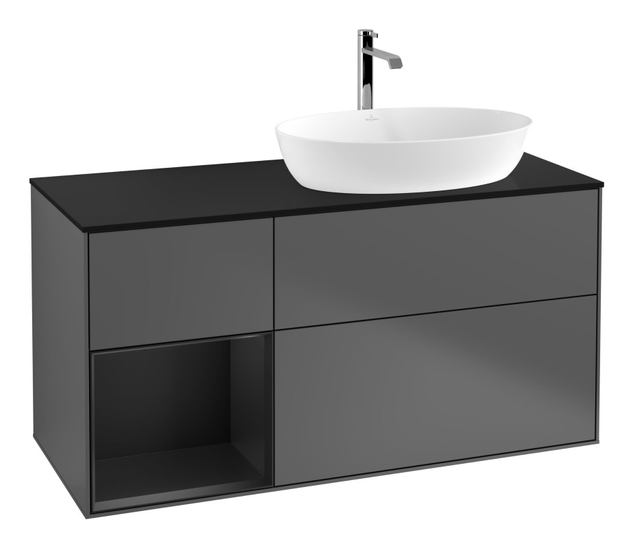 Тумба под раковину Villeroy & Boch Finion 120х50,1 см с подсветкой МДФ антрацит матовый лак/стекло черное матовое G802PDGK