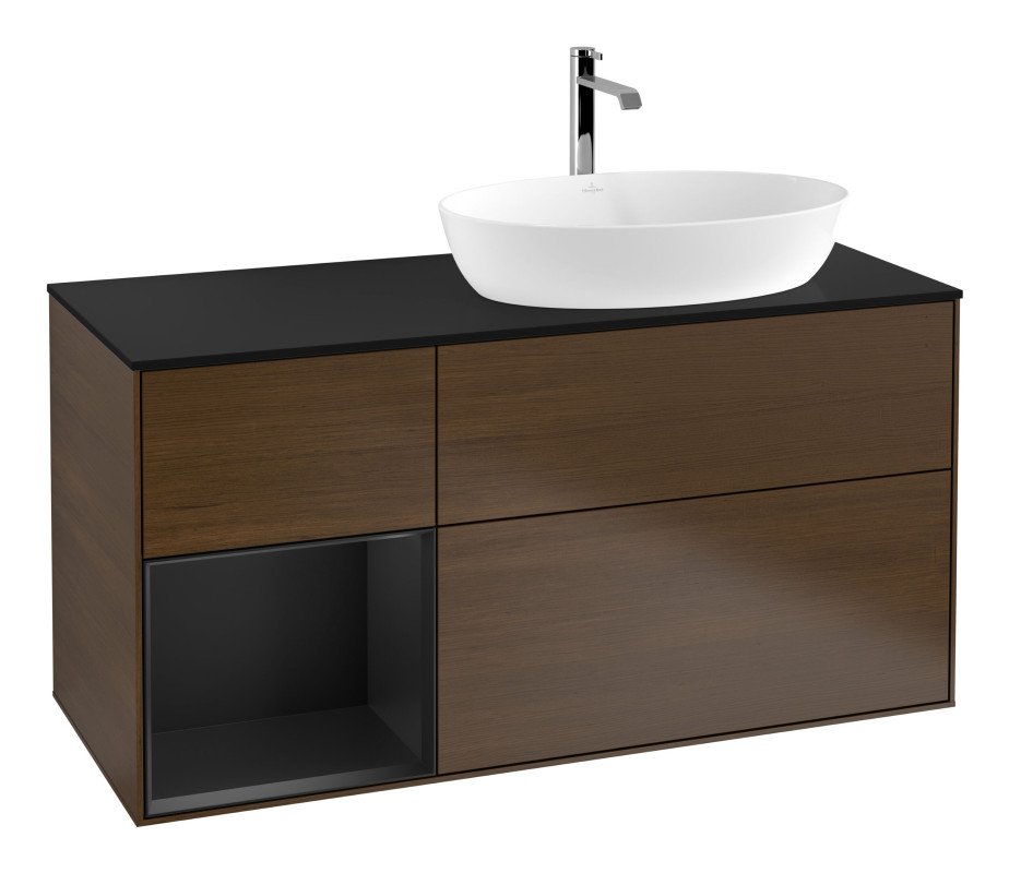 Тумба под раковину Villeroy & Boch Finion 120х50,1 см с подсветкой МДФ шпон грецкого ореха/стекло черное матовое G802PDGN