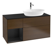 Тумба под раковину Villeroy & Boch Finion 120х50,1 см с подсветкой МДФ шпон грецкого ореха/стекло черное матовое G802PDGN