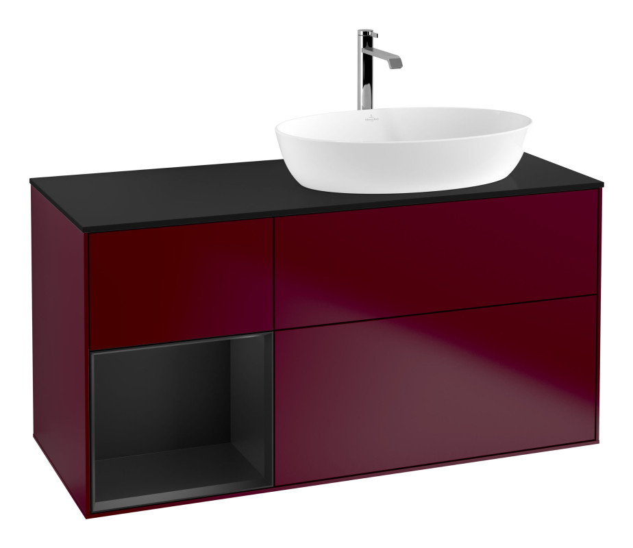 Тумба под раковину Villeroy & Boch Finion 120х50,1 см с подсветкой МДФ пион матовый лак/стекло черное матовое G802PDHB