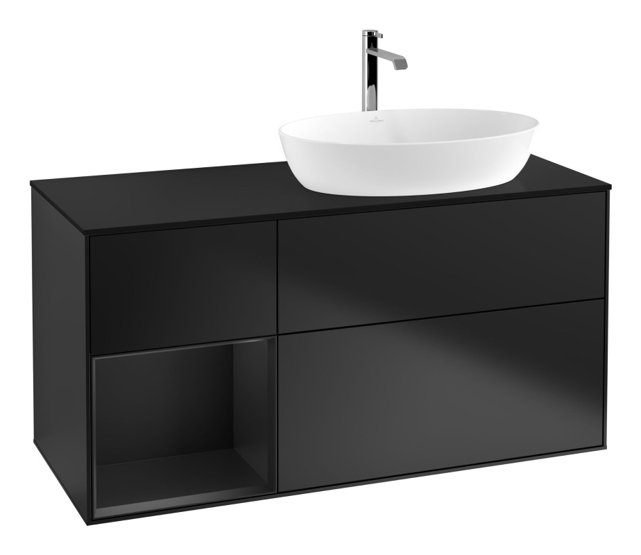 Тумба под раковину Villeroy & Boch Finion 120х50,1 см с подсветкой МДФ черный матовый лак/стекло черное матовое G802PDPD