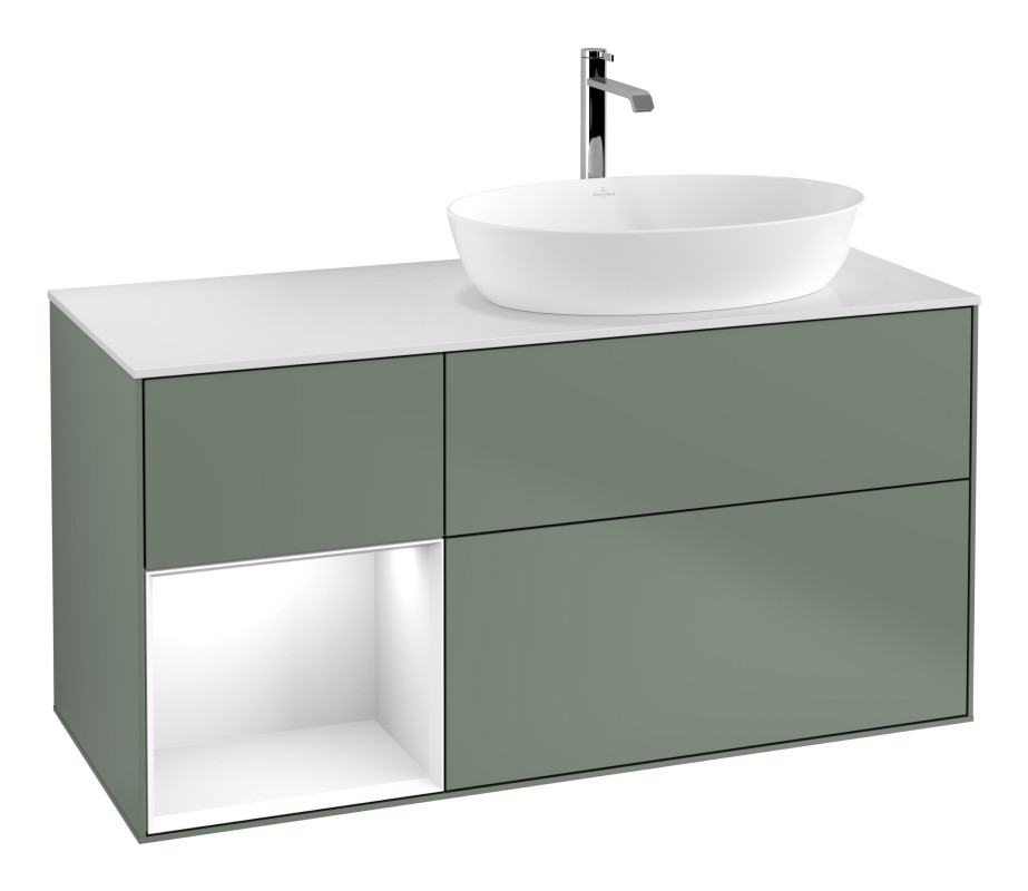 Тумба под раковину Villeroy & Boch Finion 120х50,1 см с подсветкой МДФ оливковый матовый лак/стекло белое матовое G801GFGM