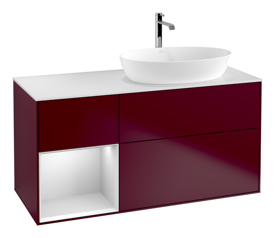 Тумба під раковину Villeroy & Boch Finion 120х50,1 см із підсвічуванням МДФ півонія матовий лак/скло біле матове G801MTHB