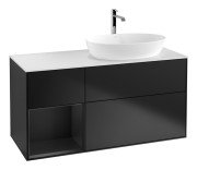 Тумба під раковину Villeroy & Boch Finion 120х50,1 см із підсвічуванням МДФ чорний матовий лак/скло біле матове G801PDPD