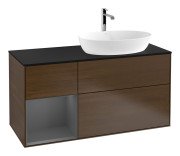 Тумба під раковину Villeroy & Boch Finion 120х50,1 см із підсвічуванням МДФ шпон волоського горіха/скло чорне матове G802GKGN