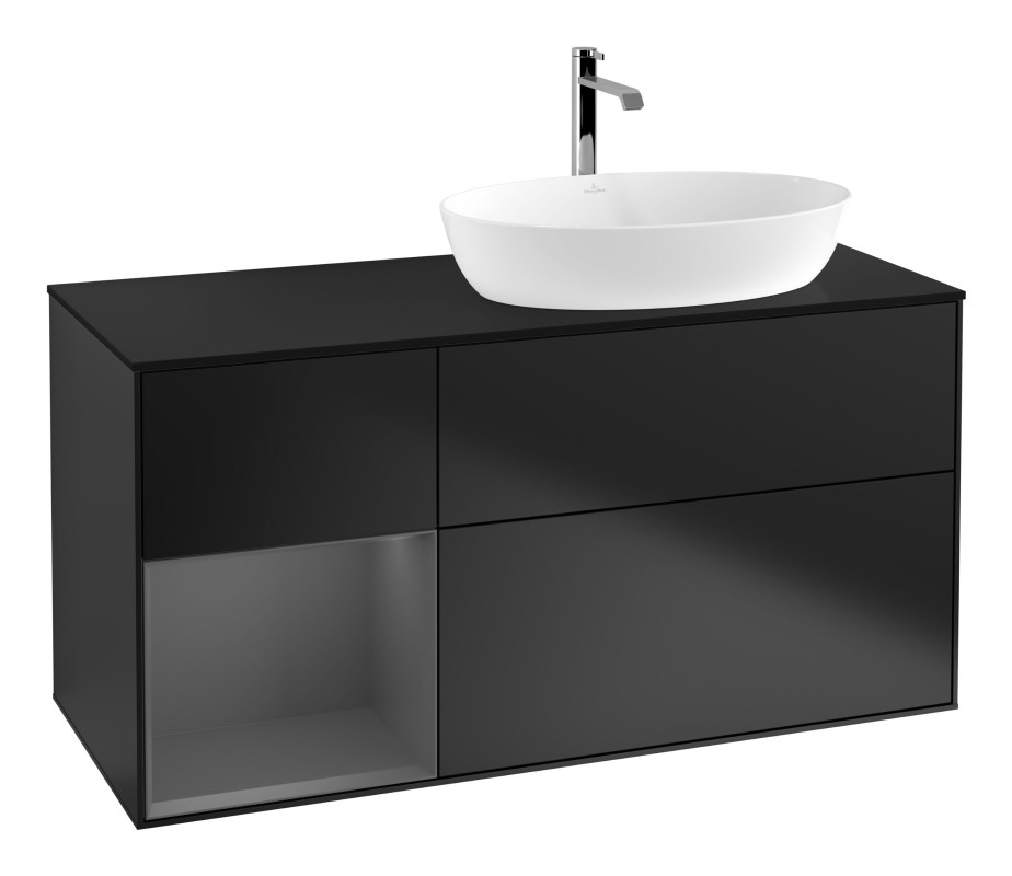 Тумба под раковину Villeroy & Boch Finion 120х50,1 см с подсветкой МДФ черный матовый лак/стекло черное матовое G802GKPD