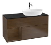 Тумба під раковину Villeroy & Boch Finion 120х50,1 см із підсвічуванням МДФ шпон волоського горіха/скло чорне матове G802GNGN