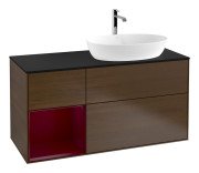 Тумба під раковину Villeroy & Boch Finion 120х50,1 см із підсвічуванням МДФ шпон волоського горіха/скло чорне матове G802HBGN