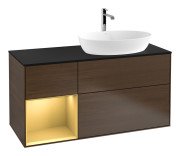 Тумба під раковину Villeroy & Boch Finion 120х50,1 см із підсвічуванням МДФ шпон волоського горіха/скло чорне матове G802HFGN