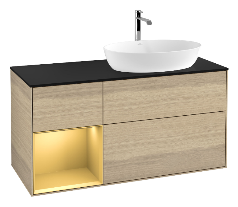 Тумба под раковину Villeroy & Boch Finion 120х50,1 см с подсветкой МДФ шпон дуба/стекло черное матовое G802HFPC