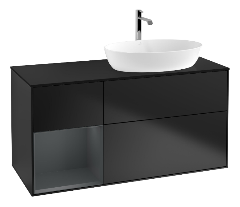 Тумба под раковину Villeroy & Boch Finion 120х50,1 см с подсветкой МДФ черный матовый лак/стекло черное матовое G802HGPD