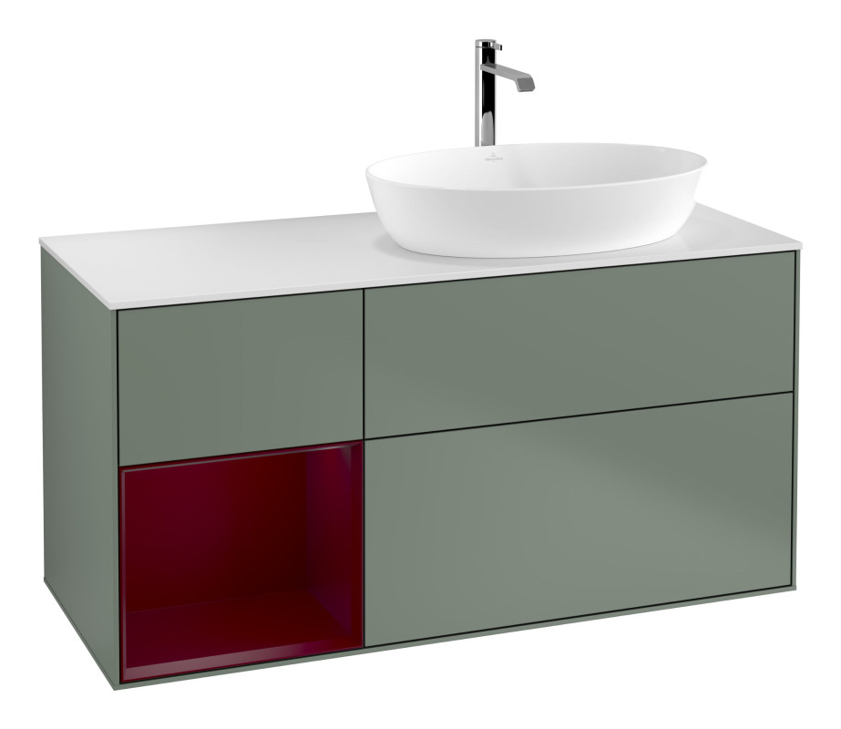 Тумба под раковину Villeroy & Boch Finion 120х50,1 см с подсветкой МДФ оливковый матовый лак/стекло белое матовое G801HBGM