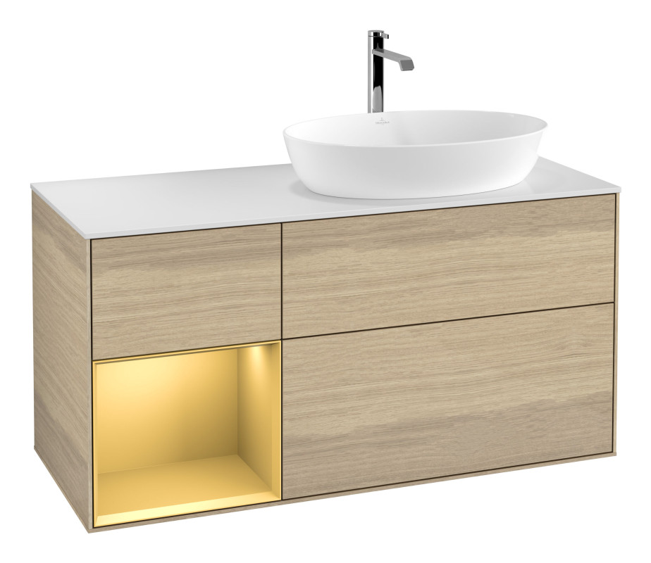 Тумба под раковину Villeroy & Boch Finion 120х50,1 см с подсветкой МДФ шпон дуба/стекло белое матовое G801HFPC