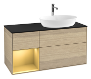 Тумба под раковину Villeroy & Boch Finion 120х50,1 см с подсветкой МДФ шпон дуба/стекло черное матовое G802HFPC