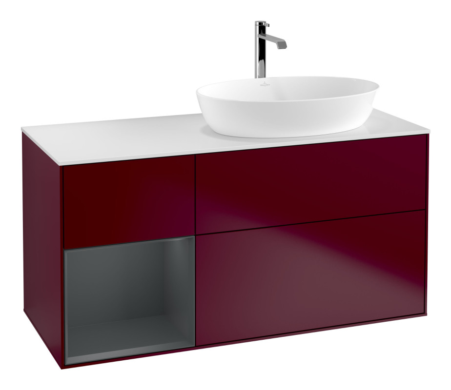 Тумба под раковину Villeroy & Boch Finion 120х50,1 см с подсветкой МДФ пион матовый лак/стекло белое матовое G801HGHB