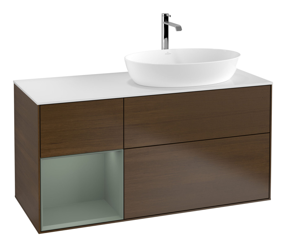 Тумба под раковину Villeroy & Boch Finion 120х50,1 см с подсветкой МДФ шпон грецкого ореха/стекло белое матовое G801GMGN