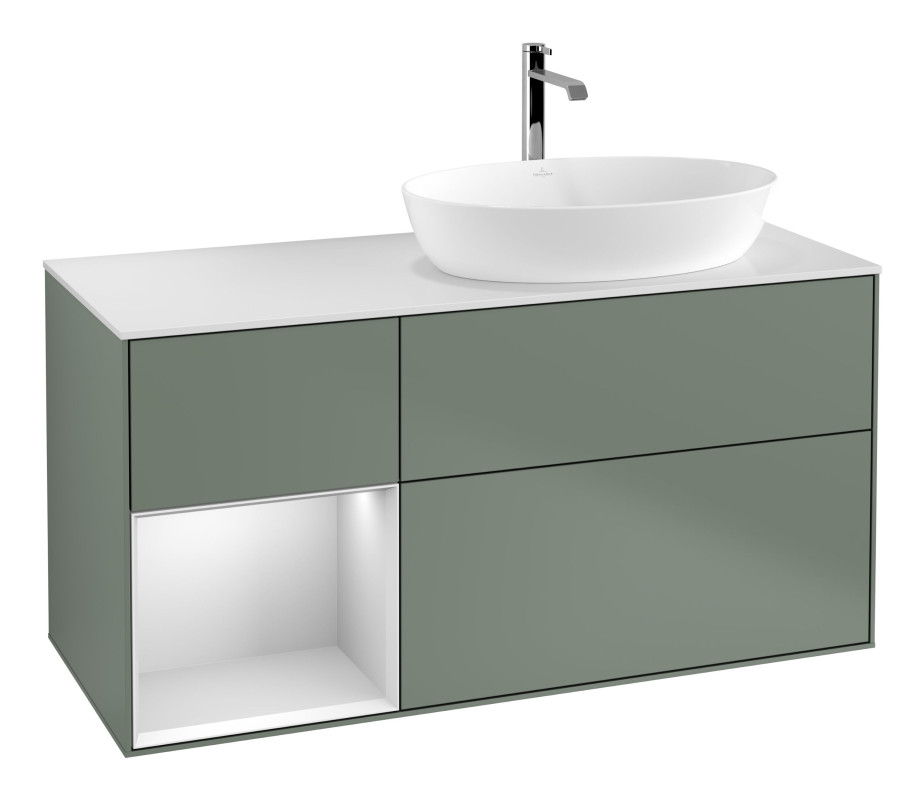 Тумба под раковину Villeroy & Boch Finion 120х50,1 см с подсветкой МДФ оливковый матовый лак/стекло белое матовое G801MTGM