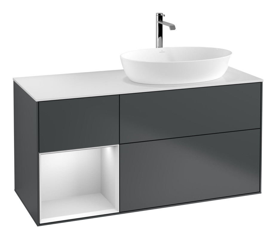 Тумба под раковину Villeroy & Boch Finion 120х50,1 см с подсветкой МДФ темно-синий матовый лак/стекло белое матовое G801MTHG