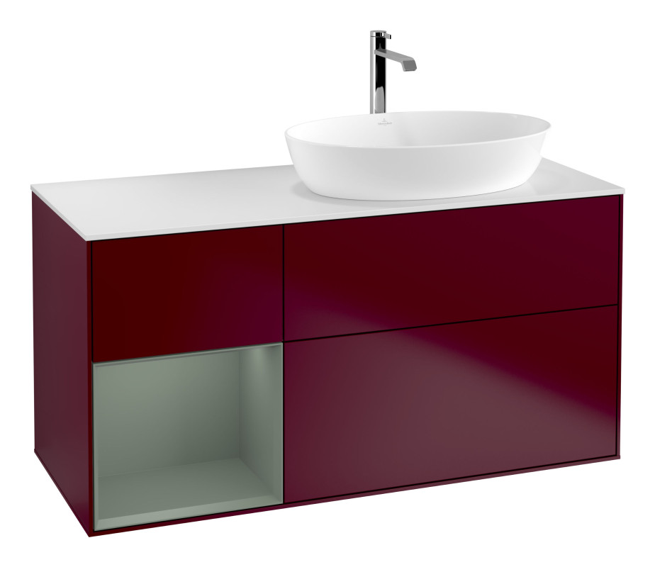 Тумба под раковину Villeroy & Boch Finion 120х50,1 см с подсветкой МДФ пион матовый лак/стекло белое матовое G801GMHB