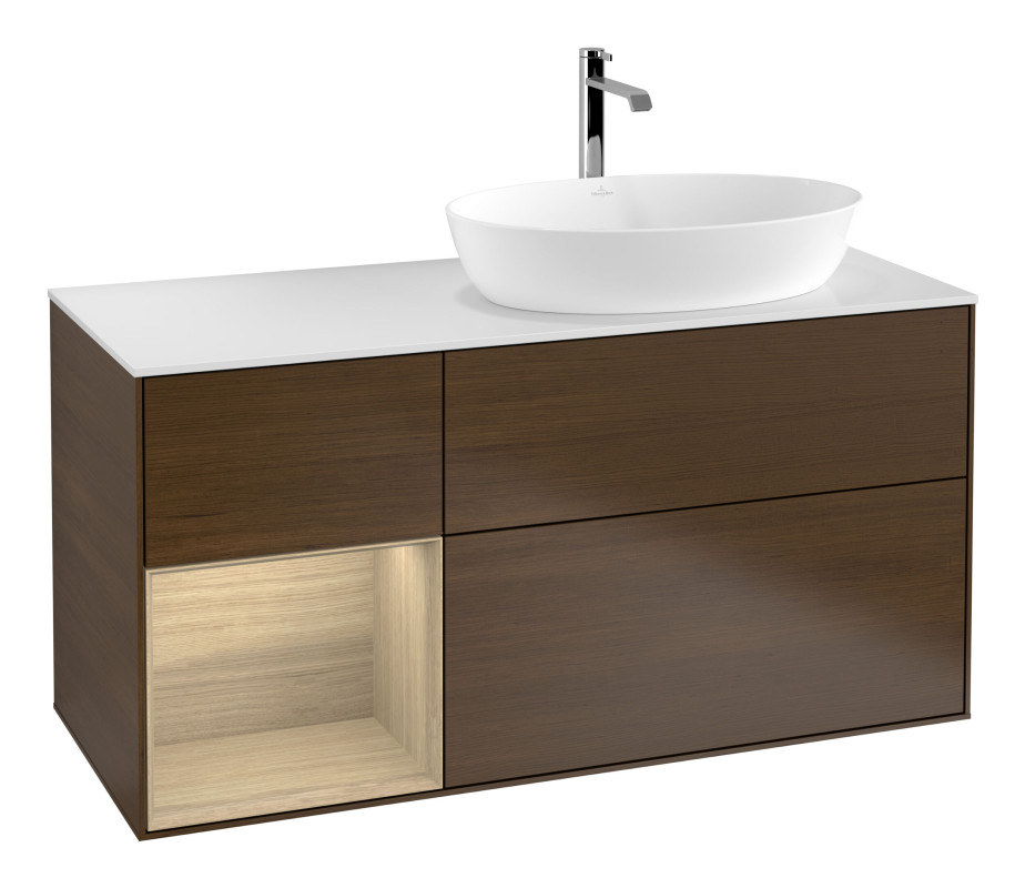 Тумба под раковину Villeroy & Boch Finion 120х50,1 см с подсветкой МДФ шпон грецкого ореха/стекло белое матовое G801PCGN