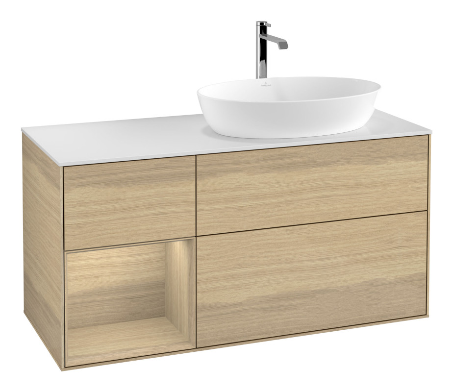 Тумба под раковину Villeroy & Boch Finion 120х50,1 см с подсветкой МДФ шпон дуба/стекло белое матовое G801PCPC