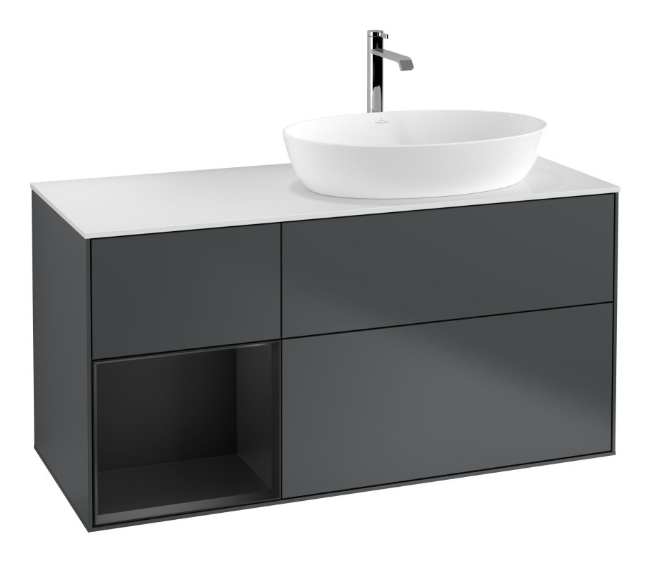 Тумба под раковину Villeroy & Boch Finion 120х50,1 см с подсветкой МДФ темно-синий матовый лак/стекло белое матовое G801PDHG