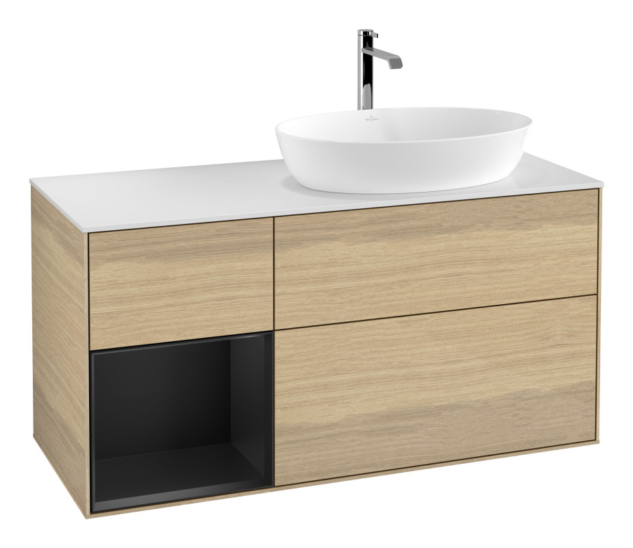 Тумба под раковину Villeroy & Boch Finion 120х50,1 см с подсветкой МДФ шпон дуба/стекло белое матовое G801PDPC