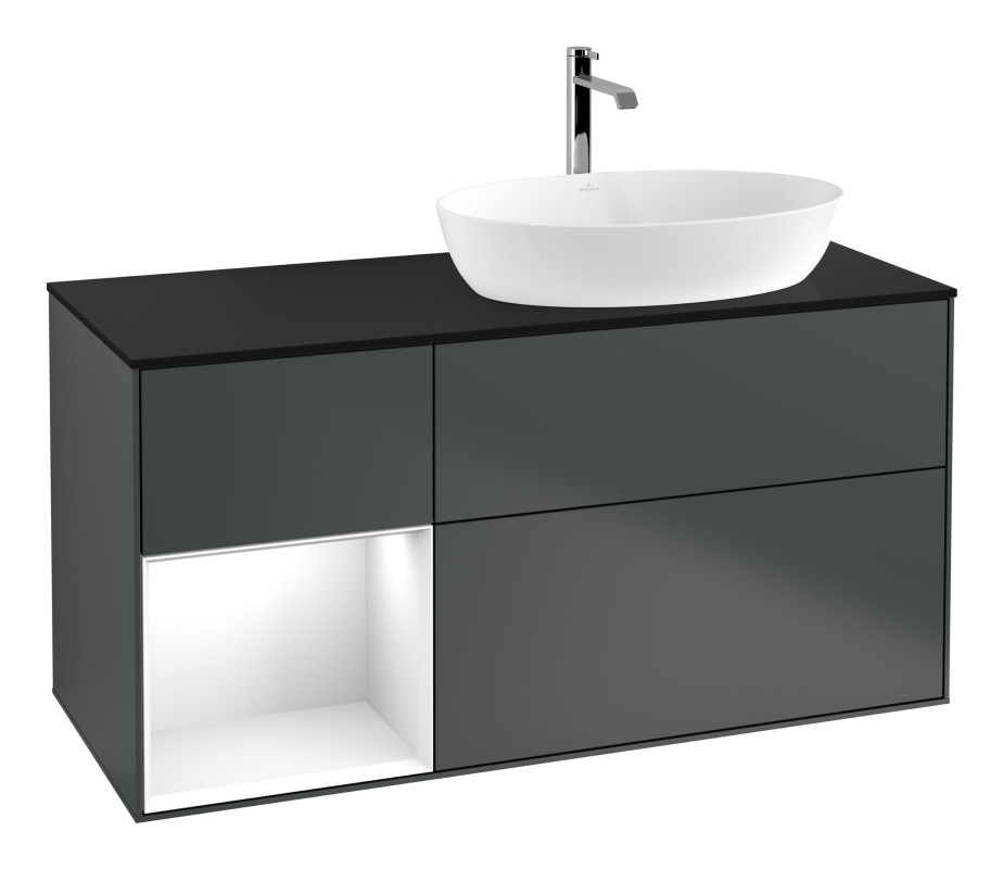 Тумба под раковину Villeroy & Boch Finion 120х50,1 см с подсветкой МДФ темно-синий матовый лак/стекло черное матовое G802GFHG