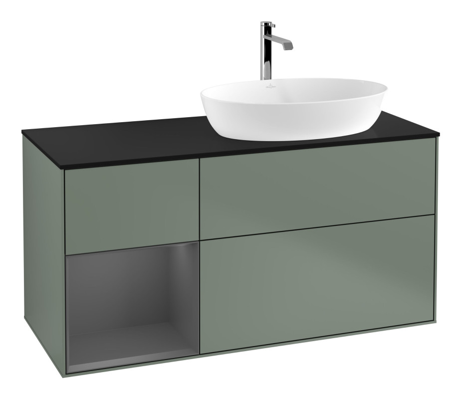 Тумба под раковину Villeroy & Boch Finion 120х50,1 см с подсветкой МДФ оливковый матовый лак/стекло черное матовое G802GKGM